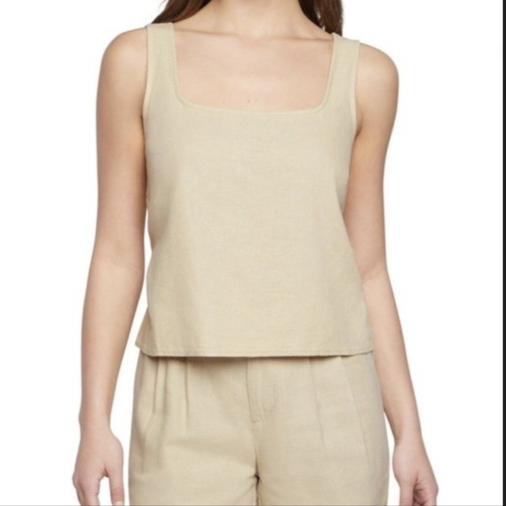 Express Women Linen Blend Square Neck Tank XL Coastal Minimalist Chic Vacation